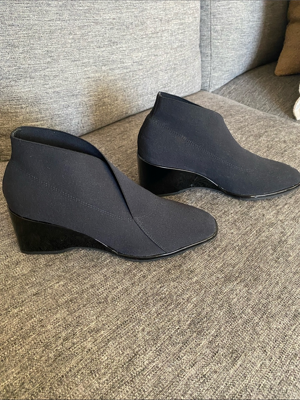 AEROSOLES Black Stretch Wedge Ankle Boots